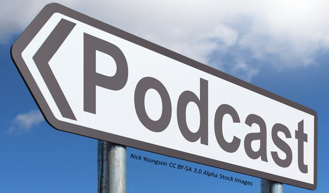 Road sign pointing to 'podcast'